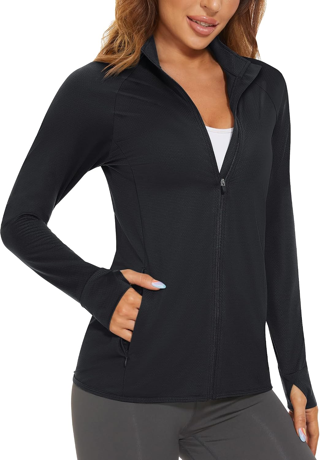 MAGCOMSEN Women’s UPF 50+ Lightweight Athletic Jacket Sun Protection Full Zip Long Sleeve Shirts Hiking Outdoor Pockets