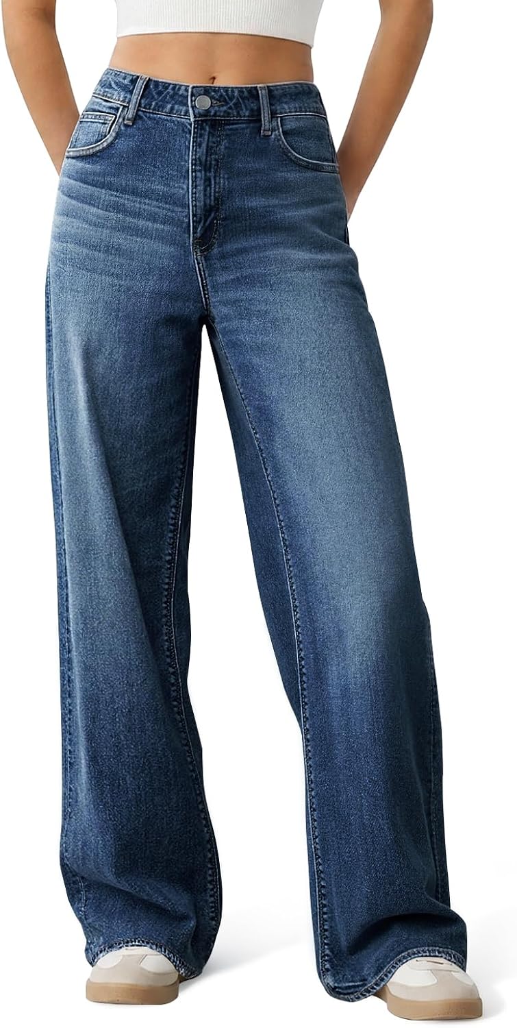 Women’s Wide Leg Jeans High Waisted Baggy Straight Leg Loose Stretchy Casual Denim Pants