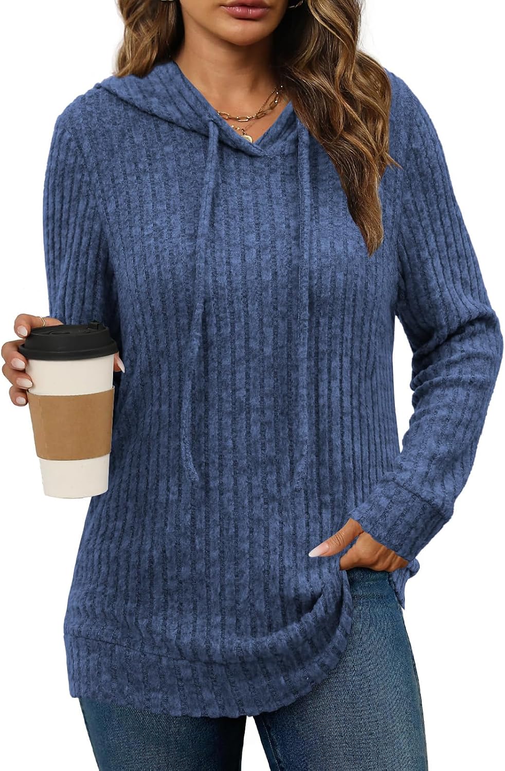 Lylinan Womens Soft Ribbed Knit Hoodie Sweaters Long Sleeve Pullover Shirts Lightweight Cozy Fall Tops