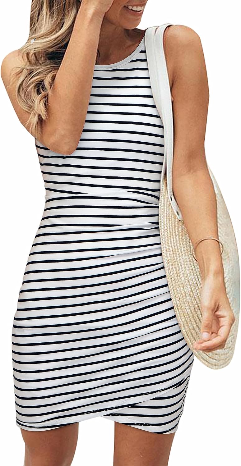 BTFBM Women Summer Dresses 2026 Sleeveless Tank Ruched Bodycon Sundresses for Women Party Beach Mini Casual Spring Dress