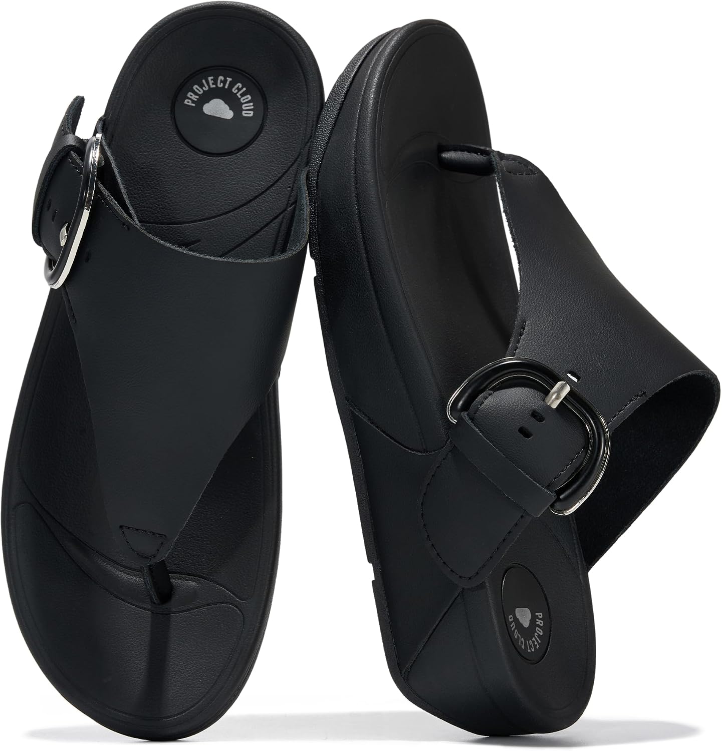 Project Cloud Genuine Leather Women’s Sandals – Thong Flip Flops with Plush Soft Insole, Arch Support & Non Slip Outsole – Comfortable Beach & Summer Slides