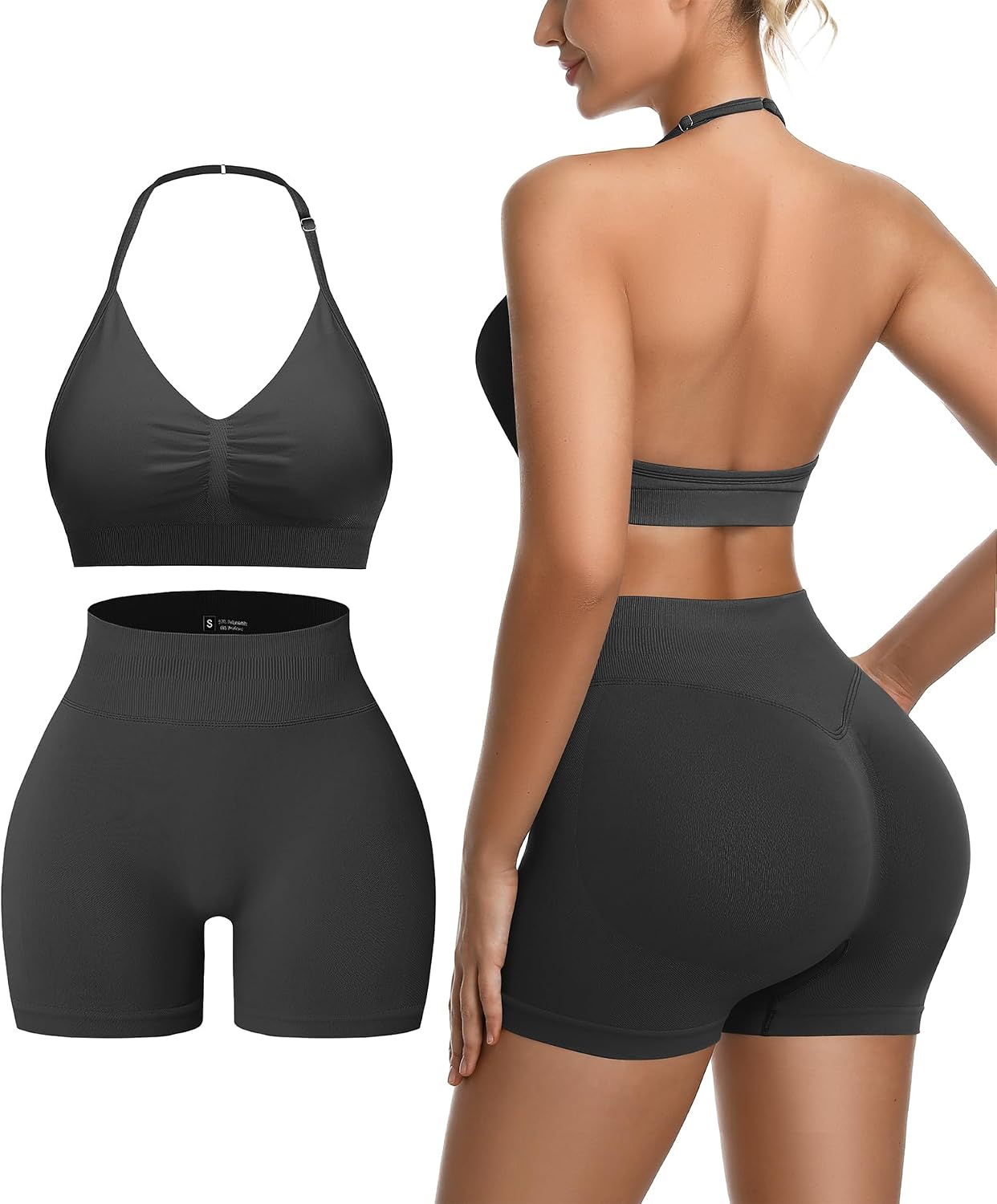 2 Piece Women’s Workout Sets pilates outfits for women Padded Sports Bra Ribbed high waist yoga Shorts Gym athletic sets