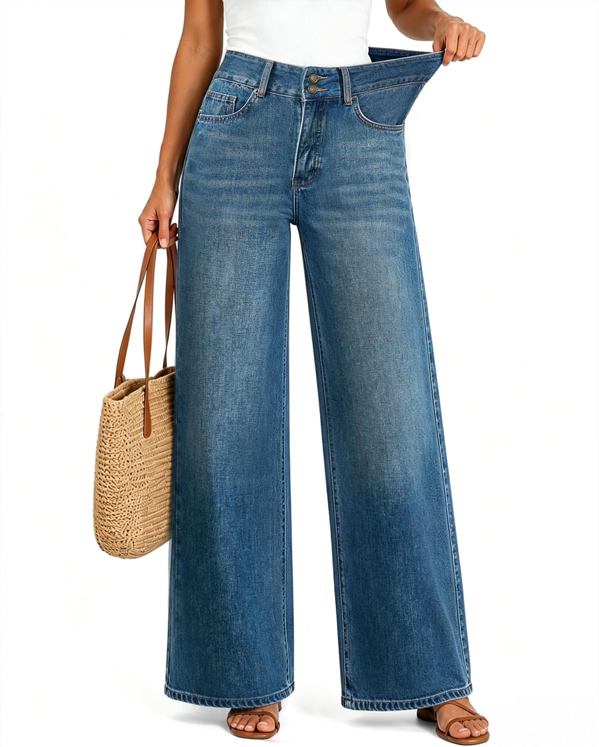 Women’s High Waisted Baggy Jeans – Stretchy Wide Leg Tummy Control Straight Leg Denim Pants Trendy Jeans for Women