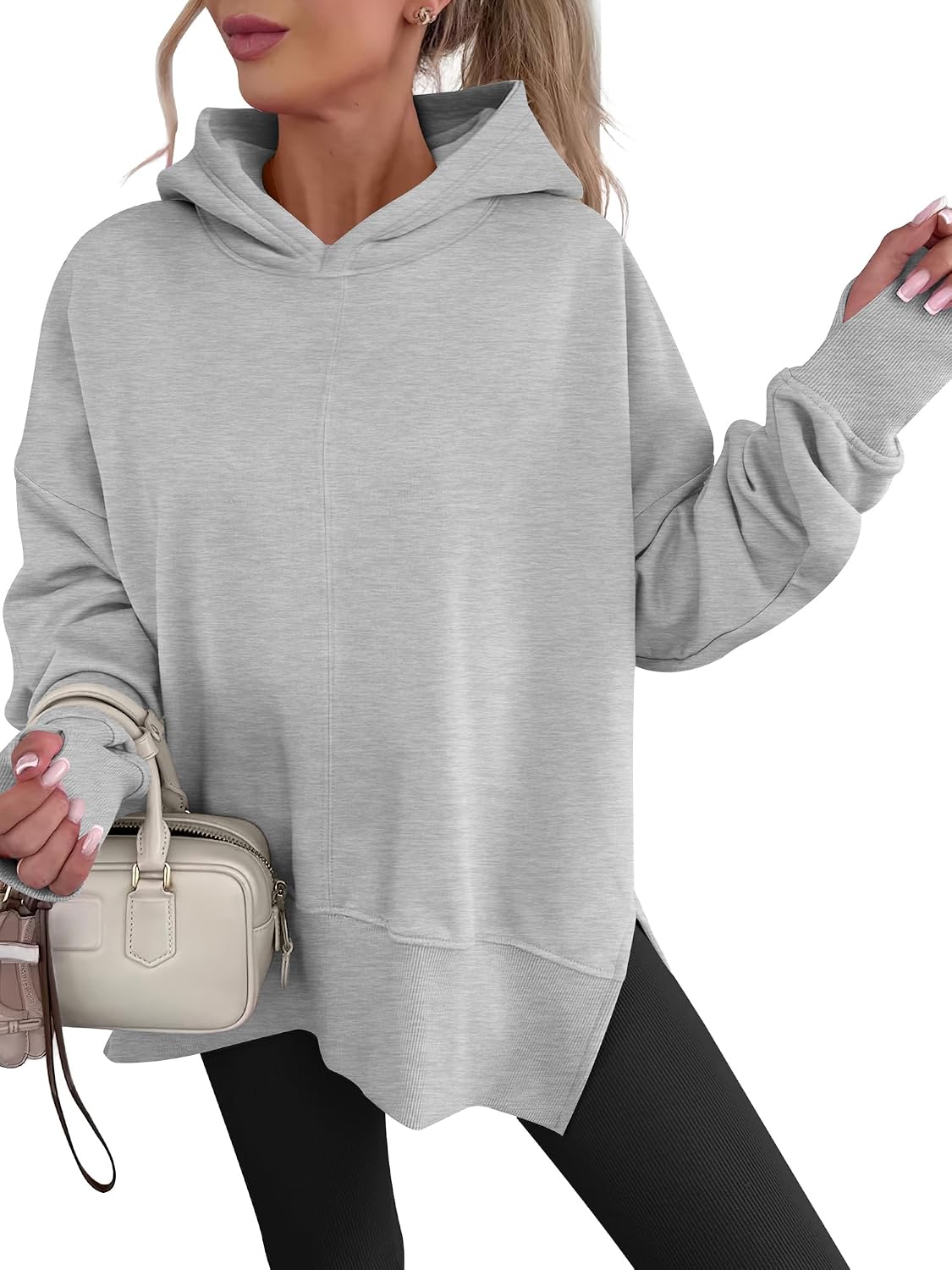 ANRABESS Womens Oversized Hoodies Long Sleeve Fleece Side Slit Hooded Sweatshirts Pullover 2026 Fall Outfits Y2K Clothes