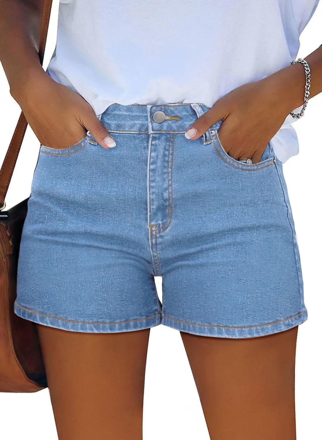 MixShe Jean Shorts for Women Mid-High Rise Denim Shorts Casual Straight Fit Summer Shorts