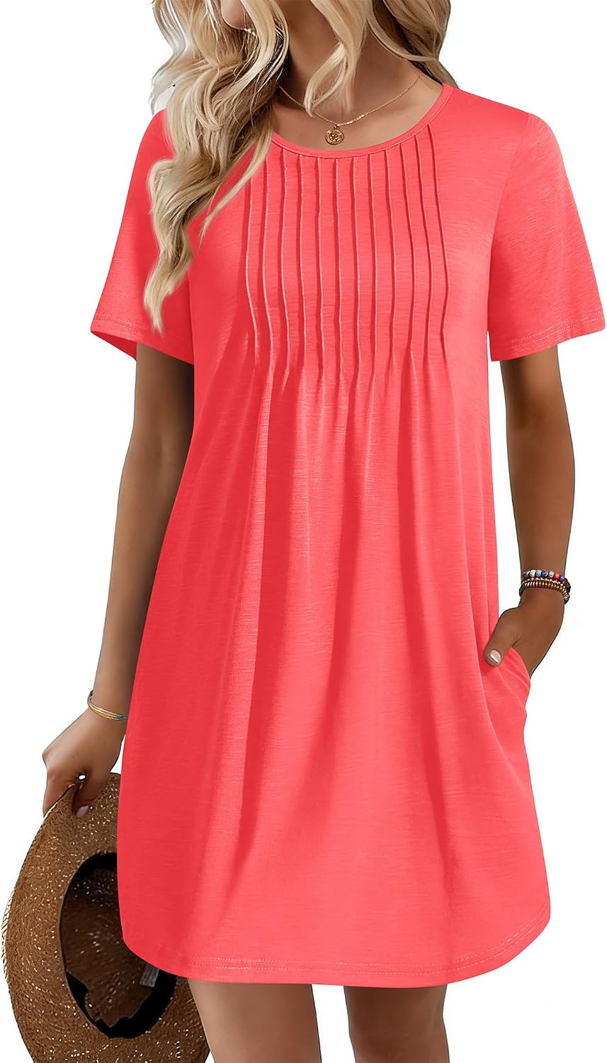 Ekouaer Swimsuit Coverup for Women 2026 Short Sleeve Bathing Suit Cover Ups Beach Summer T-Shirt Dresses with Pockets
