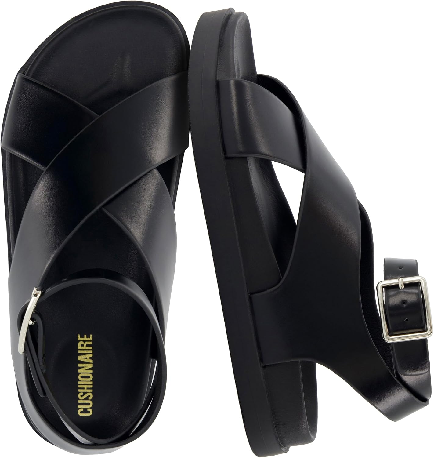 CUSHIONAIRE Emoji Platform Sandal for Women | Vegan Leather Crisscross Straps & Adjustable Ankle Buckle | Comfortable Walking Sandals | Slip-On Sandals for Women | Wide Width Available