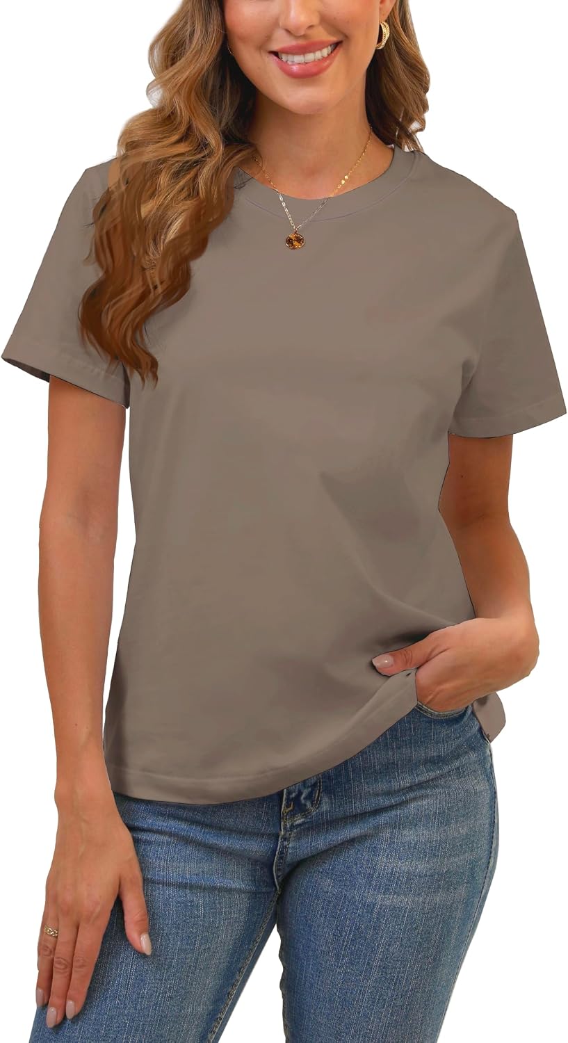 BJY Cotton Basic T Shirts for Women,Crew Neck Short Sleeve Summer Shirts(2XS-3XL)