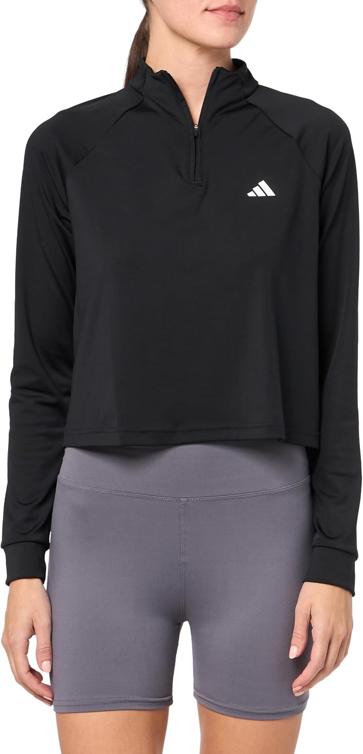 adidas Womens Train Essentials Minimal Branding Quarter Zip Training Casual Tops Casual – White