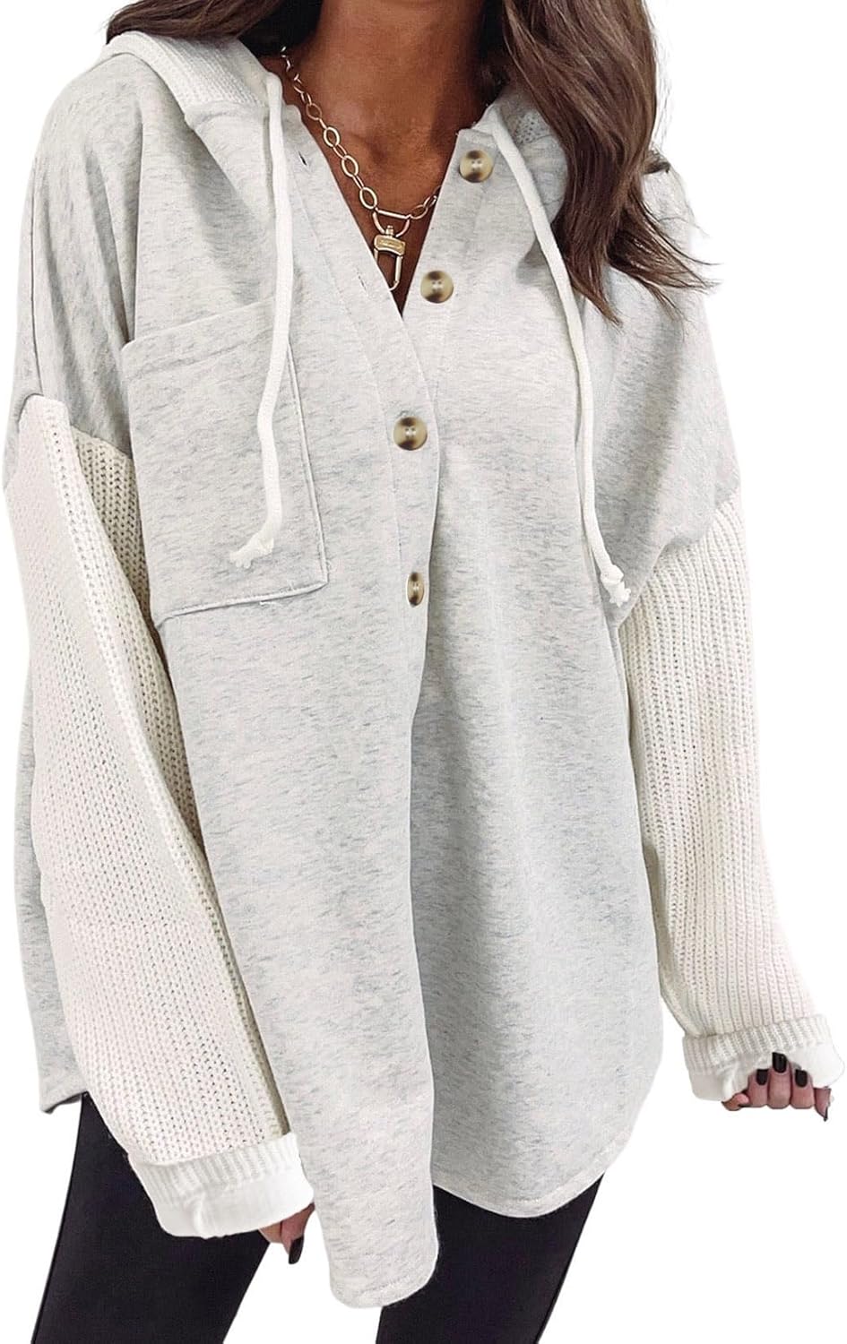 SHEWIN Women Oversized Hooded Sweatshirt Loose Fit Casual Button Hoodies with Pocket 2026