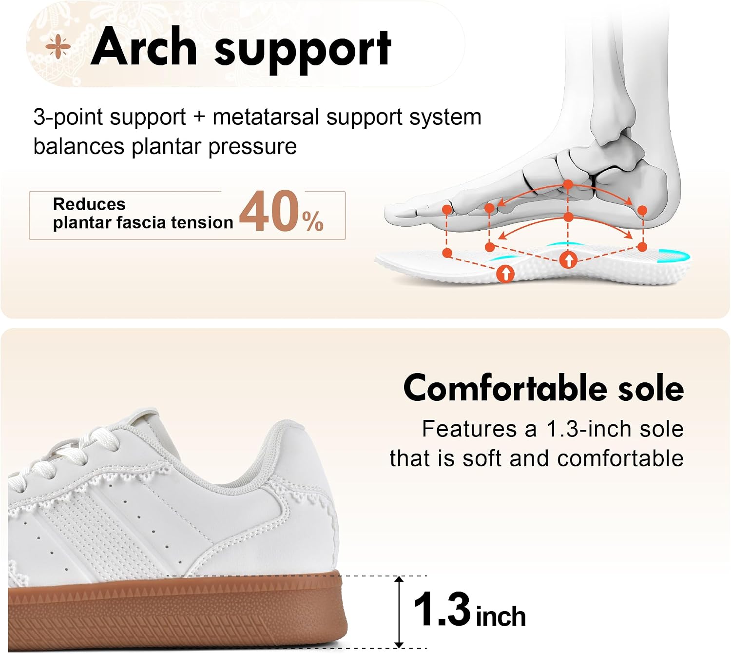 Women’s Ribbon Lace-Up Fashion Sneakers Arch Support Tennis Walking Shoes
