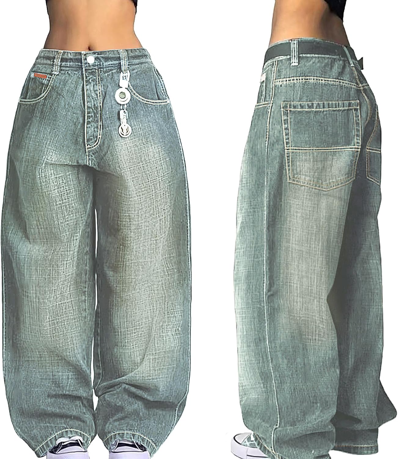 EMMIOL Women Boyfriends Hip Hop 90s Vintage Baggy Jeans Loose Denim Pants Mid-Low Waist Jeans