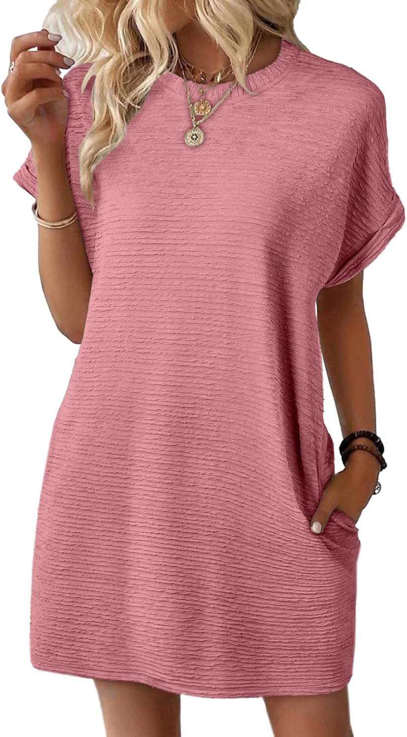 EVALESS Womens Summer Dresses 2026 Fashion Short Sleeve Cute Spring Mini Dress Crewneck Casual Beach Vacation Dresses
