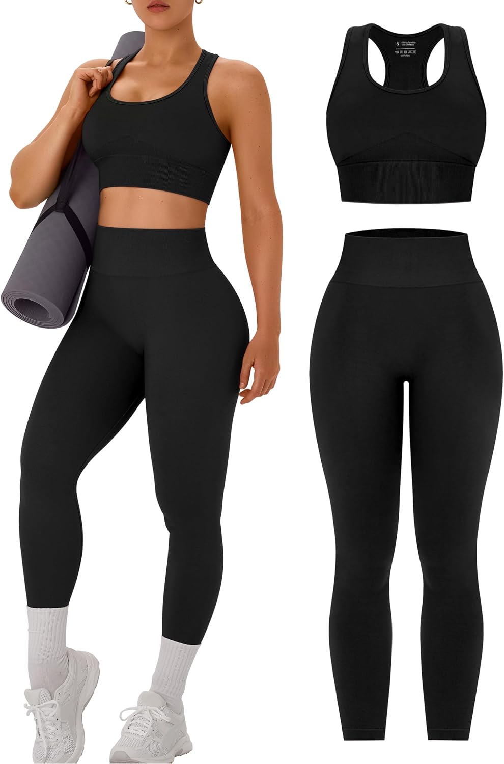 OLCHEE Womens Workout Sets 2 Piece – Acid Wash Seamless Yoga Outfits High Waist Leggings Padded Racerback Sports Bra Gym Set