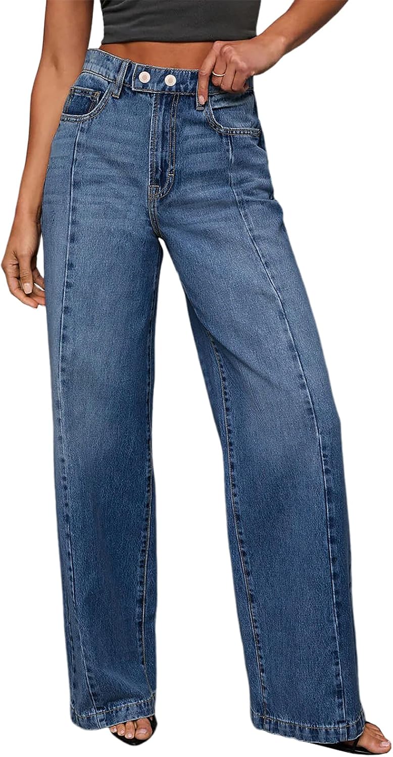 Sidefeel Women’s Wide Leg Jeans High Waisted Stretchy Baggy Front Seam Denim Pants