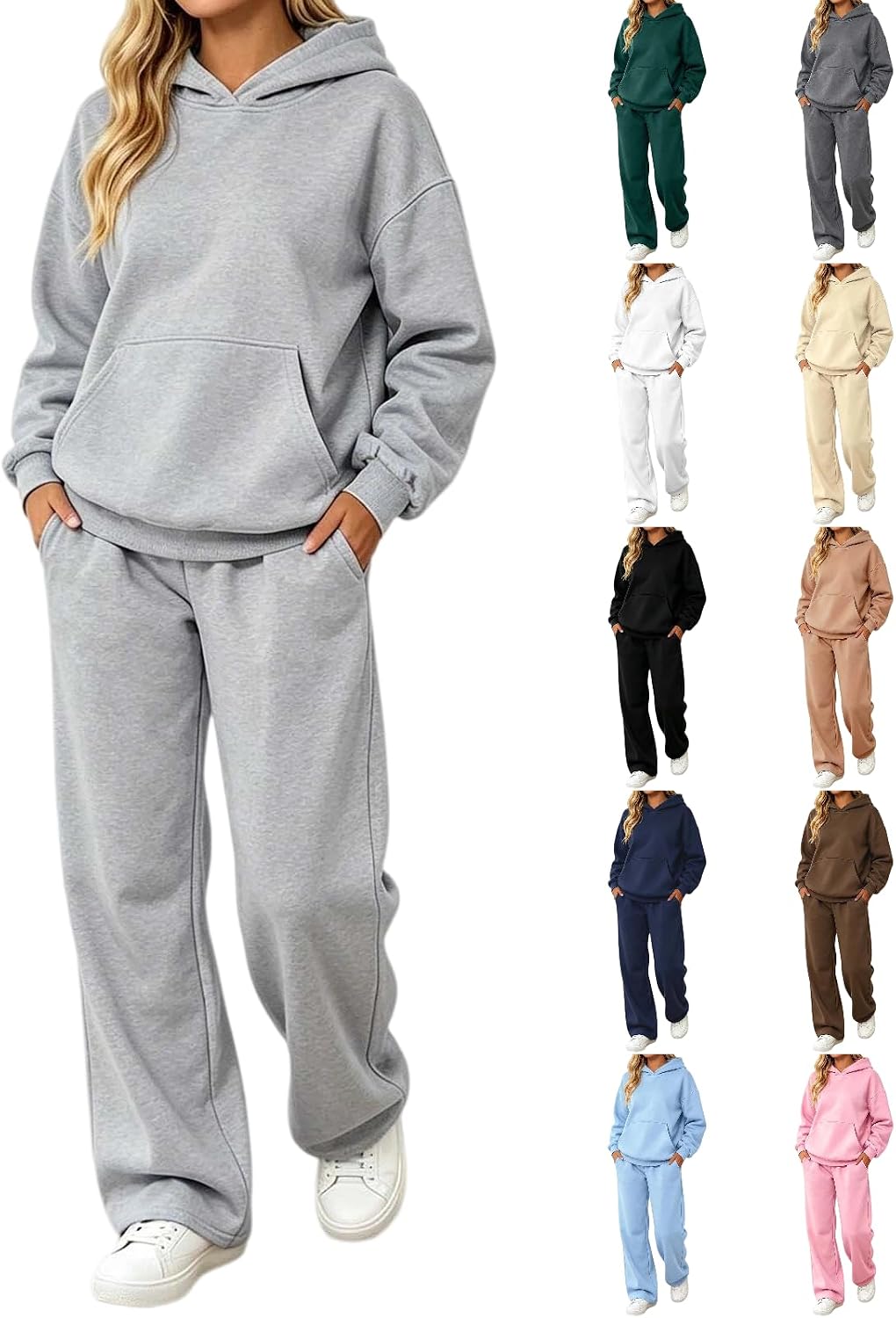 Sweatsuits Women 2 Piece Outfit Track Suit Oversized Hoodie with Pocket Wide Leg Sweatpant Sweat Set Fall Winter Clothes