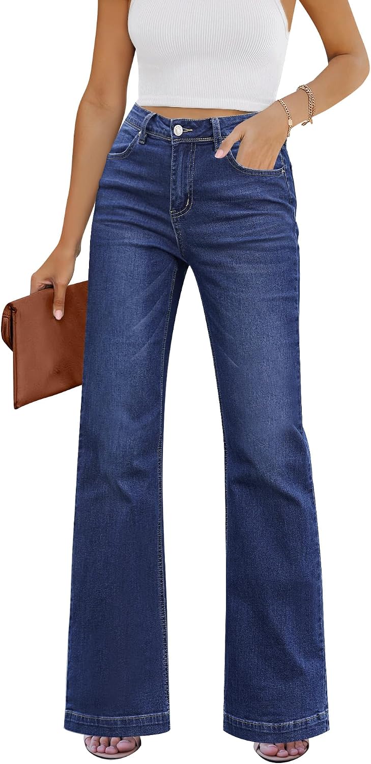GRAPENT Womens Flare Jeans High Waisted Wide Leg Baggy Jean for Women Stretch Denim Pants