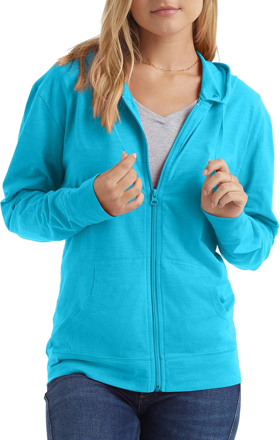 Hanes Women’s Lightweight Full Zip Hoodie, Textured Cotton Zip Up, T-Shirt Hoodie
