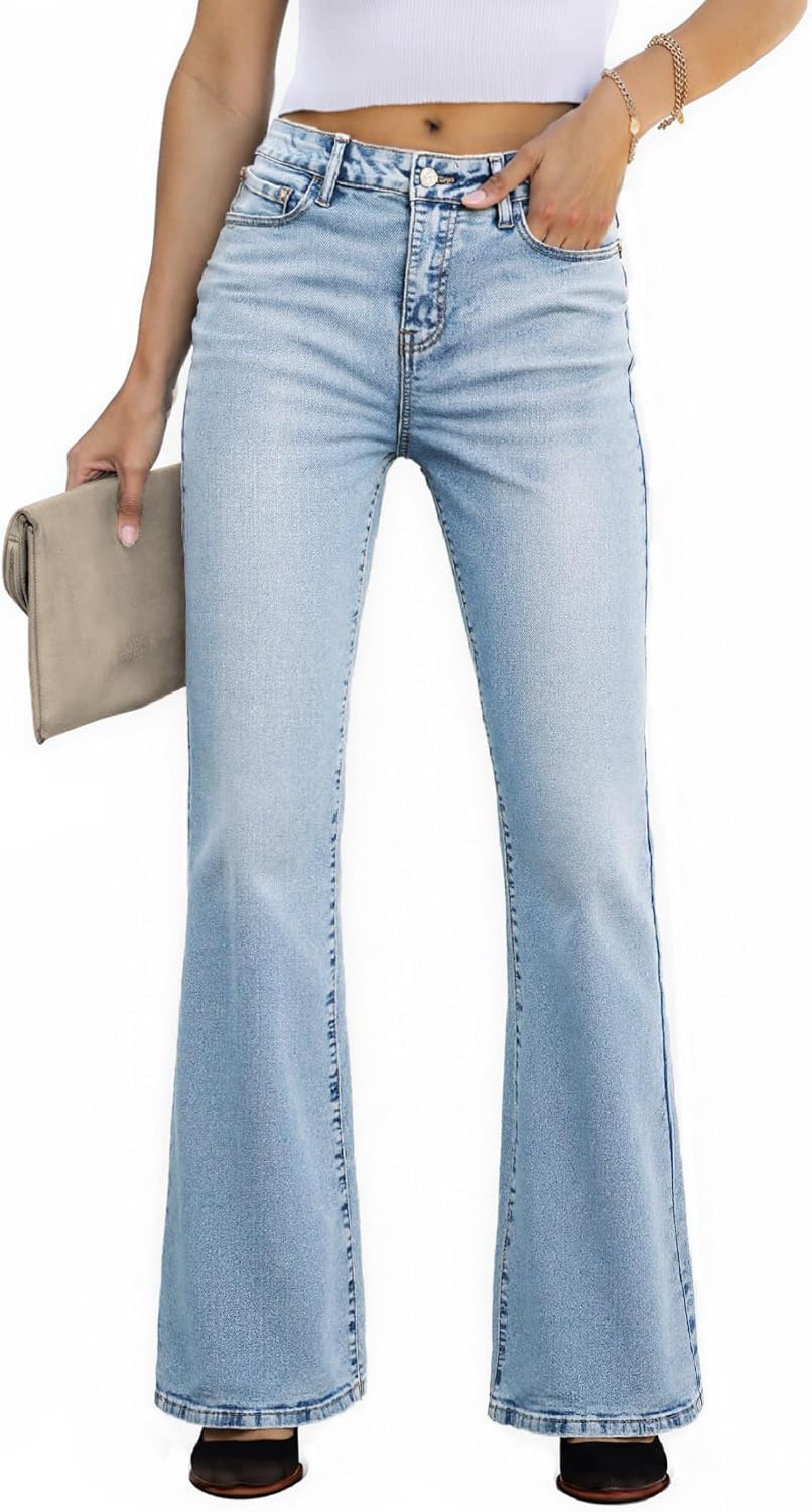 EMMIOL Flare Jeans for Women Trendy, Mid-High Waist Bootcut Bell Bottom Jeans, Stretchy Denim Y2K Pants with Pockets