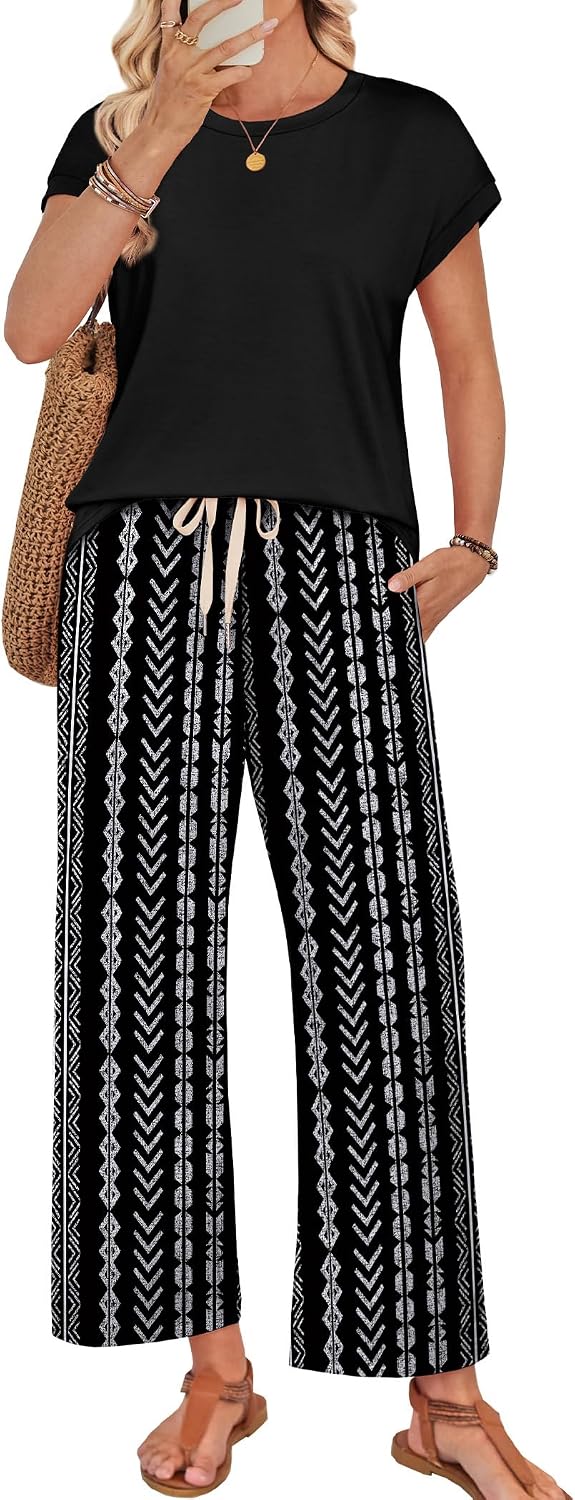WIHOLL Two Piece Sets for Women Summer Spring Outfits Lounge Sets Beach Vacation Clothes Airport Travel Matching Clothing