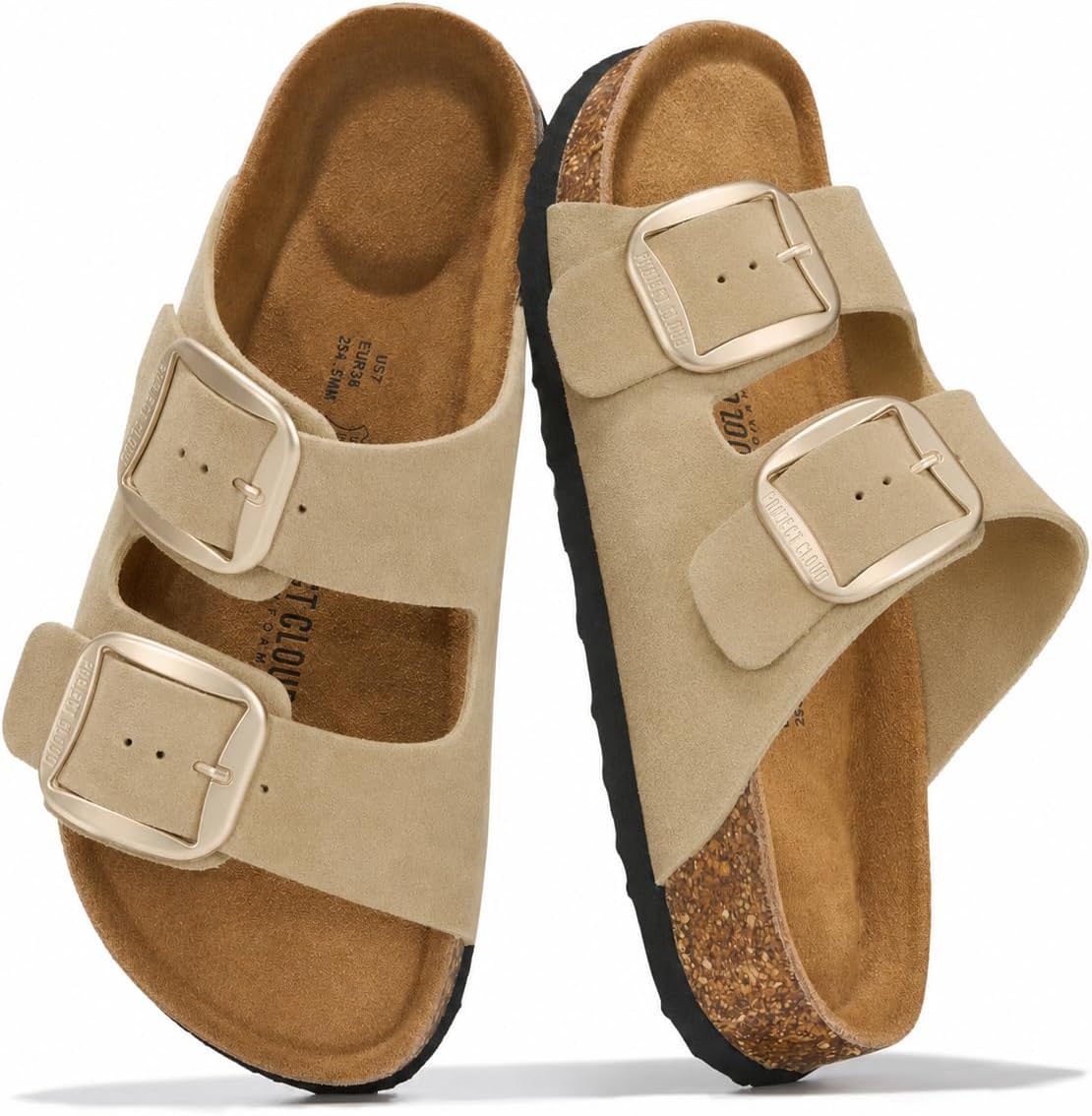 Project Cloud 100% Genuine Leather Footbed Sandals for Women 2026 Comfortable Beach Essentials Womens Sandals Memory Foam Vacation Essentials Slides for Women Footwear (Santorini)