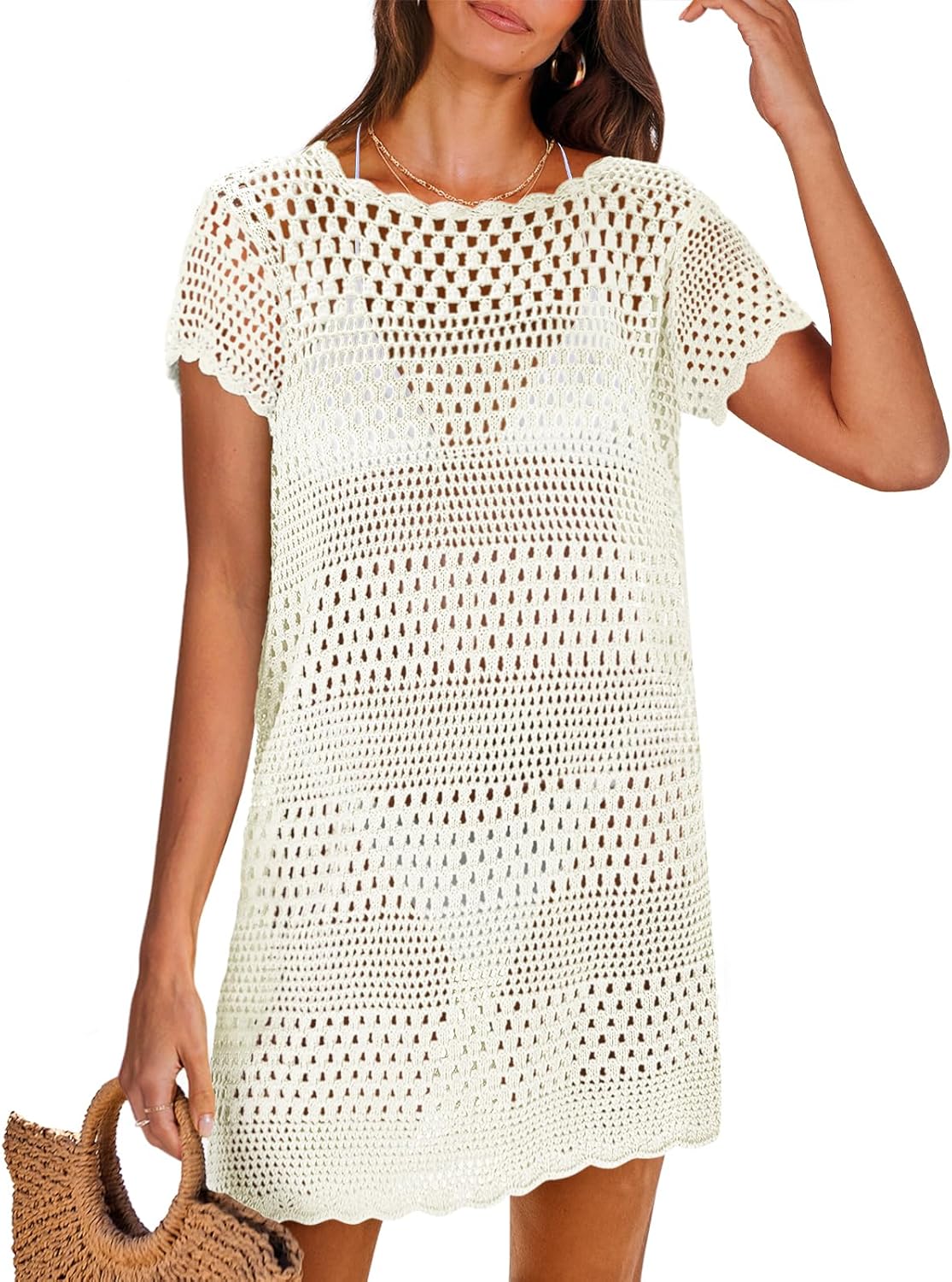 ANRABESS Women’s Swimsuit Cover Ups, Mesh Knit Crochet Hollow Out, Bathing Suit for Summer Vacation, Beach Swimwear