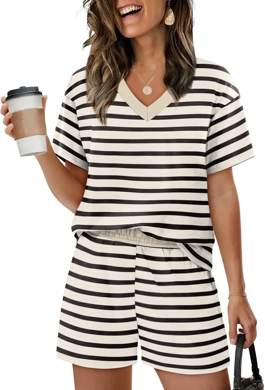XIEERDUO Lounge Sets for Women Shorts Lightweight Summer Pajamas Set Sleepwear 2 Piece Sets Airport Vacation Outfits