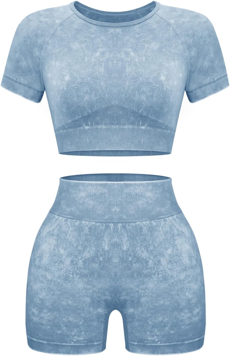 OLCHEE Womens Workout Sets 2 Piece – Seamless Acid Wash Yoga Outfits Shorts and Crop Top Matching Gym Athletic Clothing Set