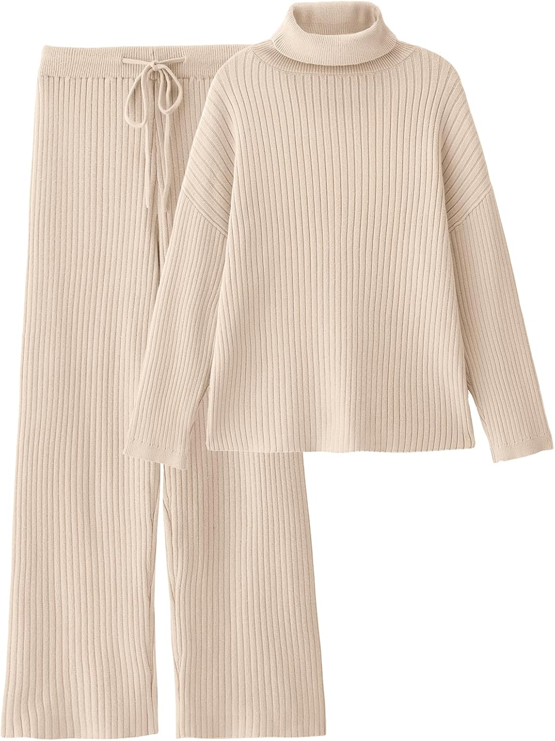 LILLUSORY Women’s 2 Piece Outfits Turtleneck Sweaters Lounge Set and Wide Leg Pants Cozy Knit Sweatsuit Sets
