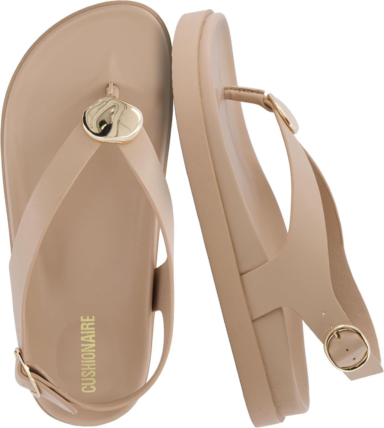 CUSHIONAIRE Expo Thong Sandals for Women, Comfortable Slingback Sandals with Arch Support and Cushioned Footbed