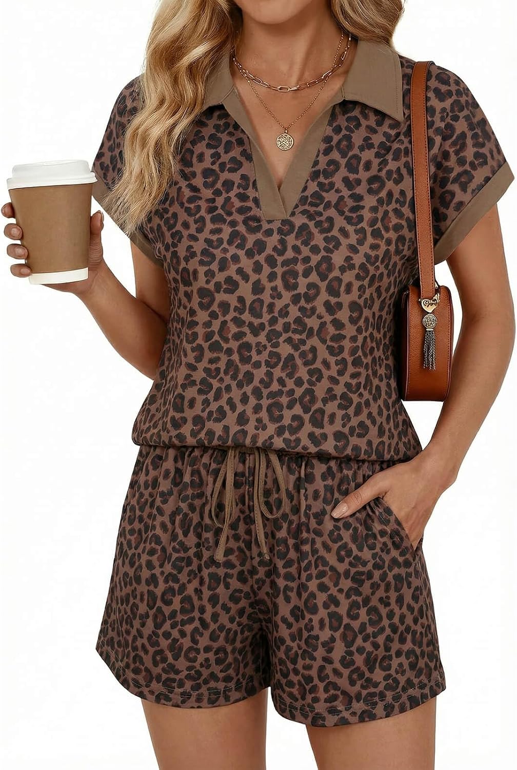 Yousify 2 Piece Sets for Women Cap Sleeve V Neck Lapel Tops and Drawstring Shorts Summer Casual Outfits Loungewear 2026