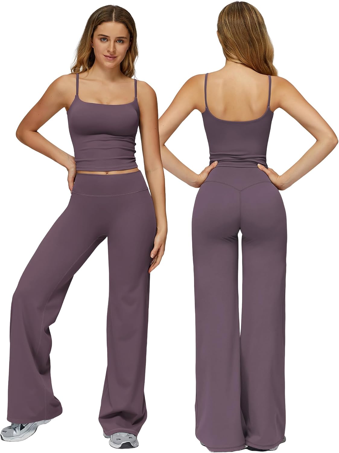 ABOCIW Womens Workout Sets 2 Piece Spaghetti Straps Crop Top Straight Leg Yoga Pants Yoga Pilates Outfits