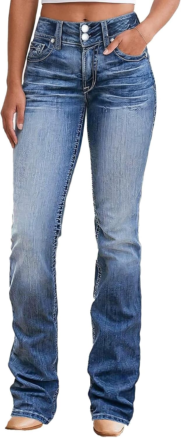 Flamingals Boot Cut Jeans for Women High Waist Tummy Control Straight Flare Trendy Denim Pants