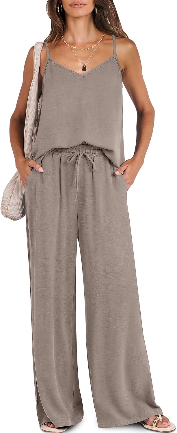 Caracilia 2 Piece Sets for Women Summer, Casual Tank & Wide Leg Pants Lounge Set, Comfy Beach & Travel Outfits 2026 Trendy