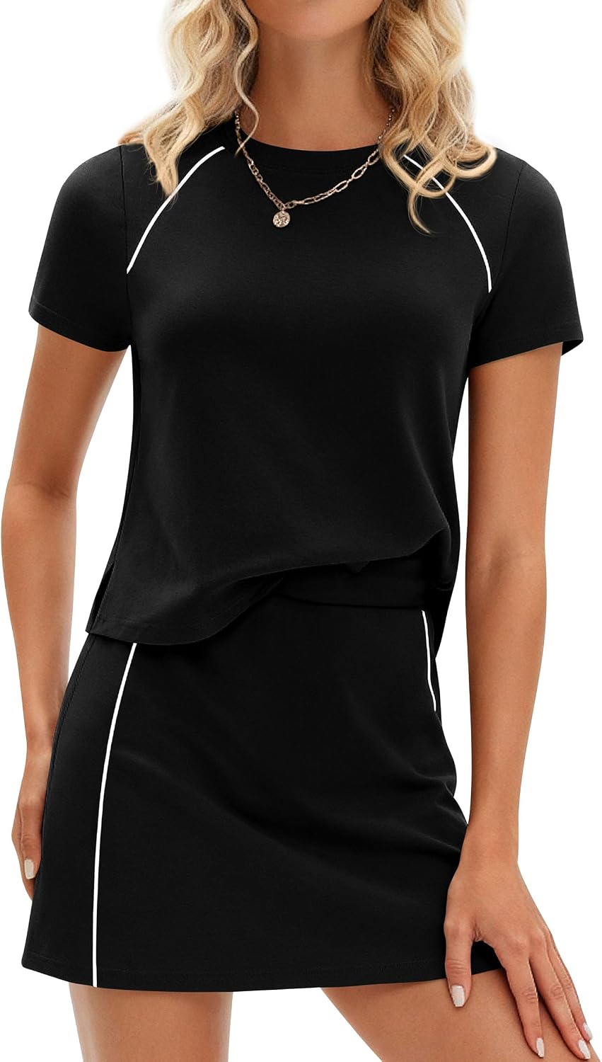 PRETTYGARDEN Women’s 2026 Summer 2 Piece Skirt Sets Short Sleeve Shirts Tops Skorts Matching Workout Clothes Travel Outfits