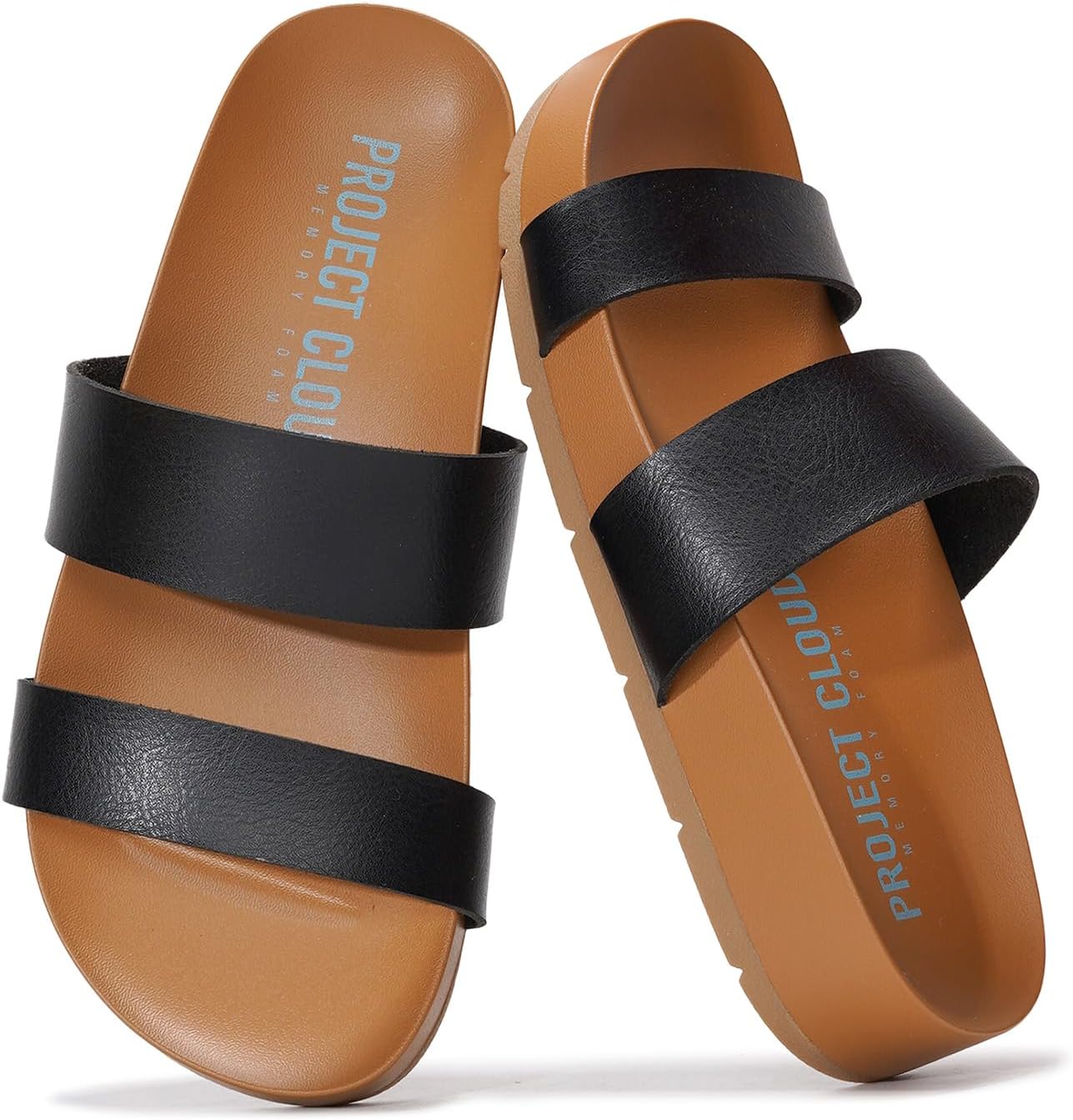 Project Cloud Sandals for Women – Eco Crafted Leather Two-Strap Womens Sandals – Plush & Soft Insole Slides for Women – Non Slip Outsole Slides Summer Outfits 2026 (Hilltop)