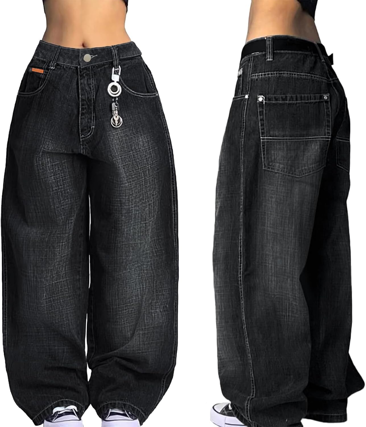 Low Rise Baggy Jeans Y2k Pants for Women, 90s Skater Jeans Baggy 2000s Vintage Grunge Streetwear Pants Oversized Denim