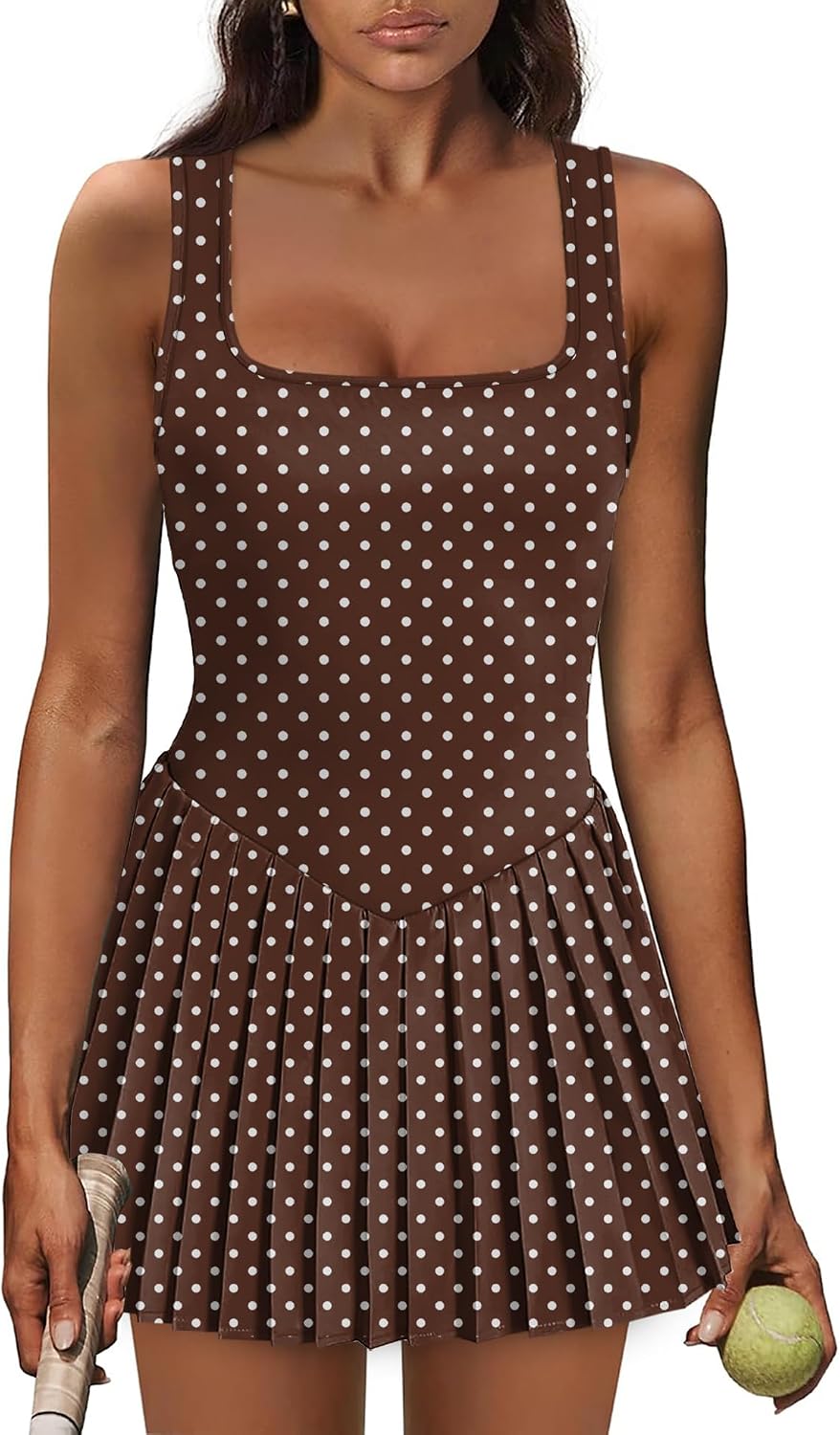 Athletic Dress for Women Built in Shorts U Neck Womens Tennis Dress Pleated with Pockets Sleeveless Golf Clothes