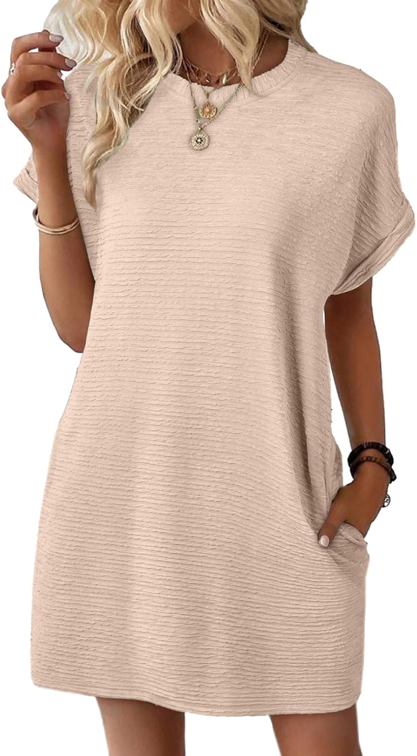 EVALESS Womens Summer Dresses 2026 Fashion Short Sleeve Cute Spring Mini Dress Crewneck Casual Beach Vacation Dresses