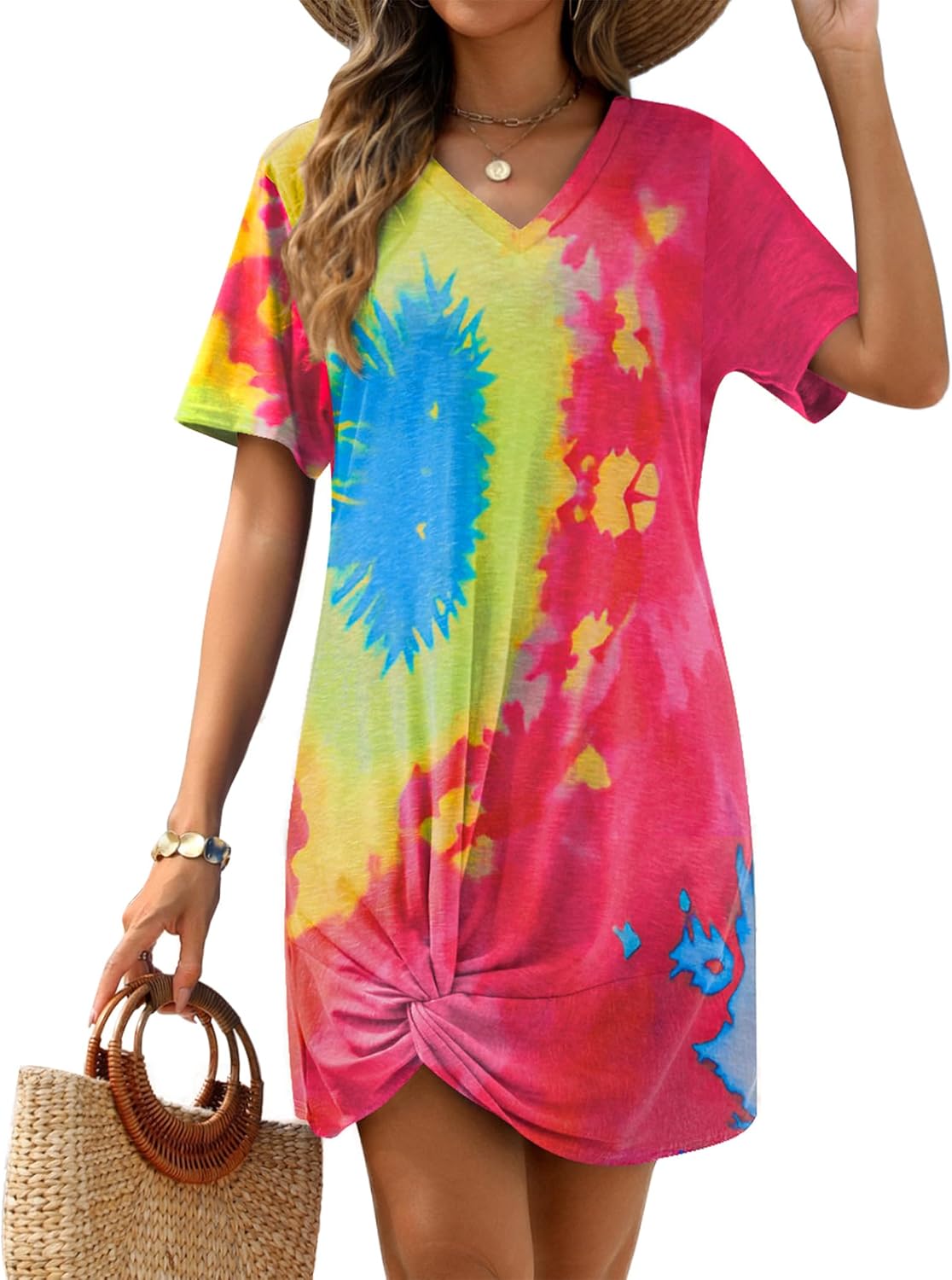 AI’MAGE Swimsuit Cover Ups for Women Short Sleeve Bathing Suit Coverup Casual Bikini Swimwear Beach Cover Up Dress S-XXL
