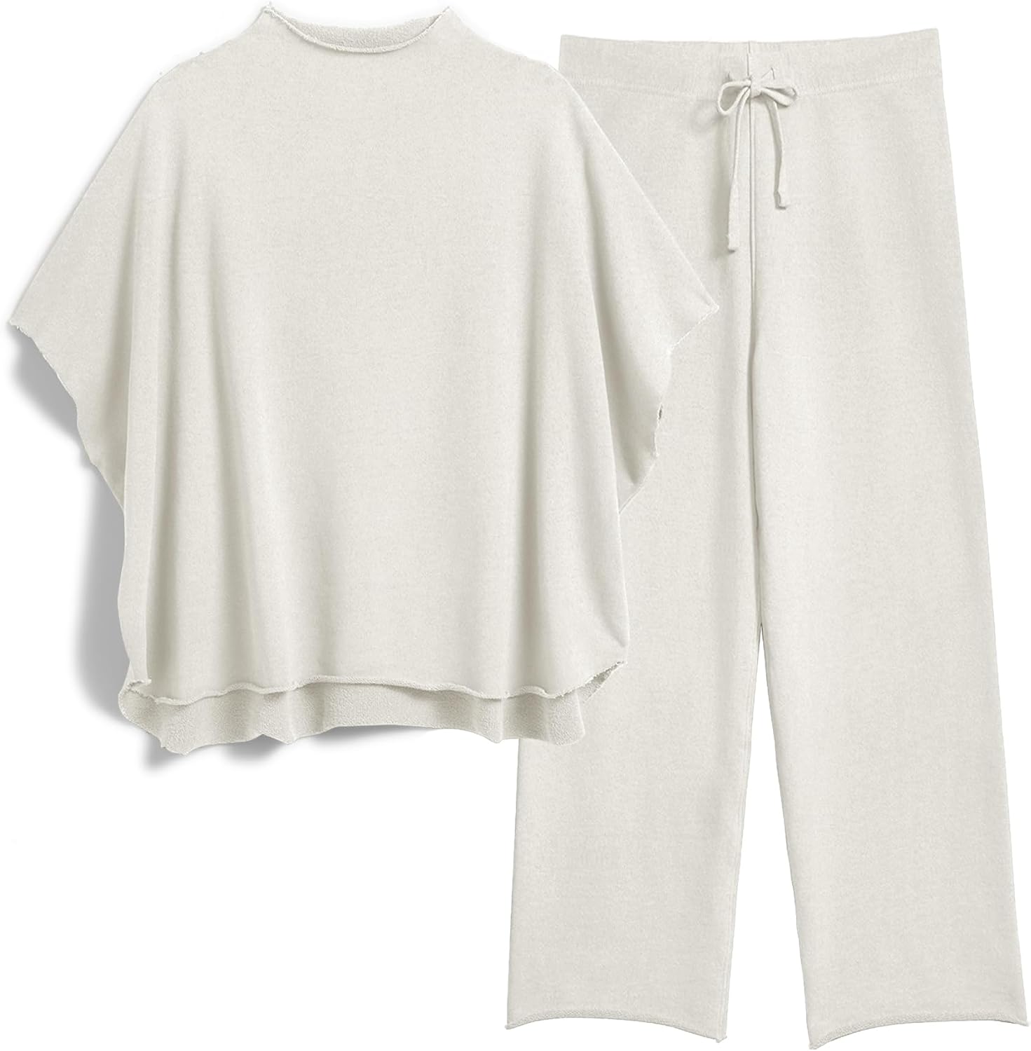 SeeLuNa Women’s Two Piece Outfits 3/4 Batwing Sleeve Capelet Crew Neck Pullover Top Wide Leg Pants Lounge Set