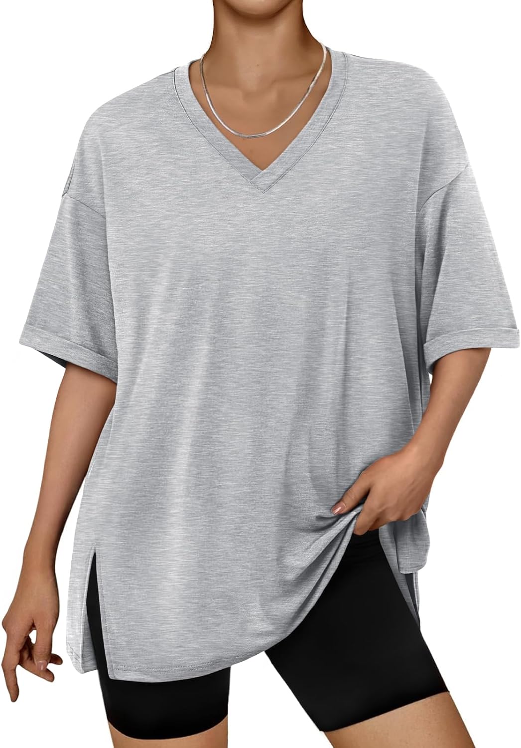 Trendy Queen Plus Size Oversized V Neck Tshirt Breathable Workout Wear