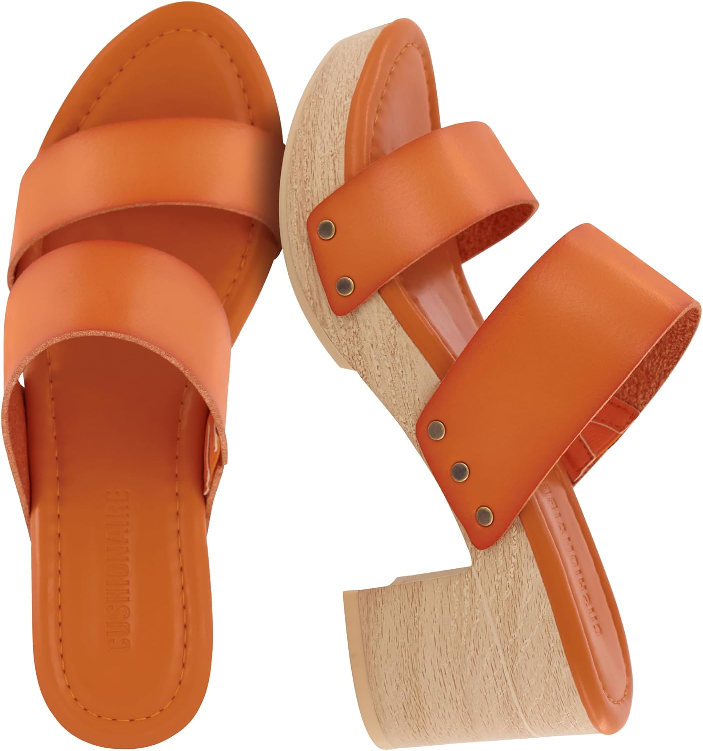 CUSHIONAIRE Sky Platform Sandals for Women, Faux Wood Block Heel Slide with Comfort Foam Footbed and Vegan Leather Straps, Wide Width Available