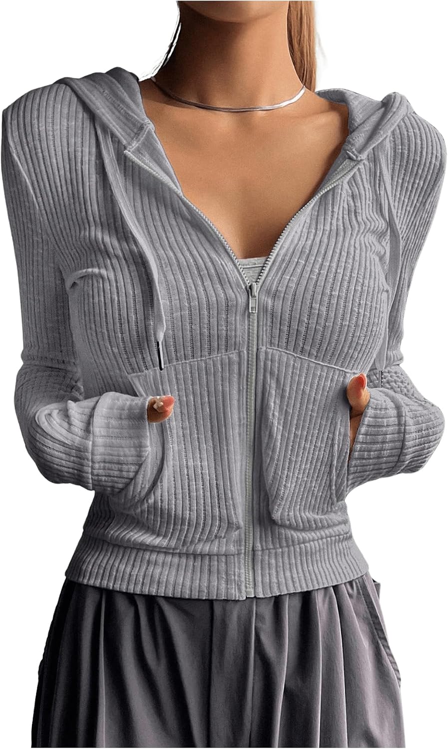 GORGLITTER Women’s Lightweight Zip Up Hoodie Drawstring Long Sleeve Cropped Jacket