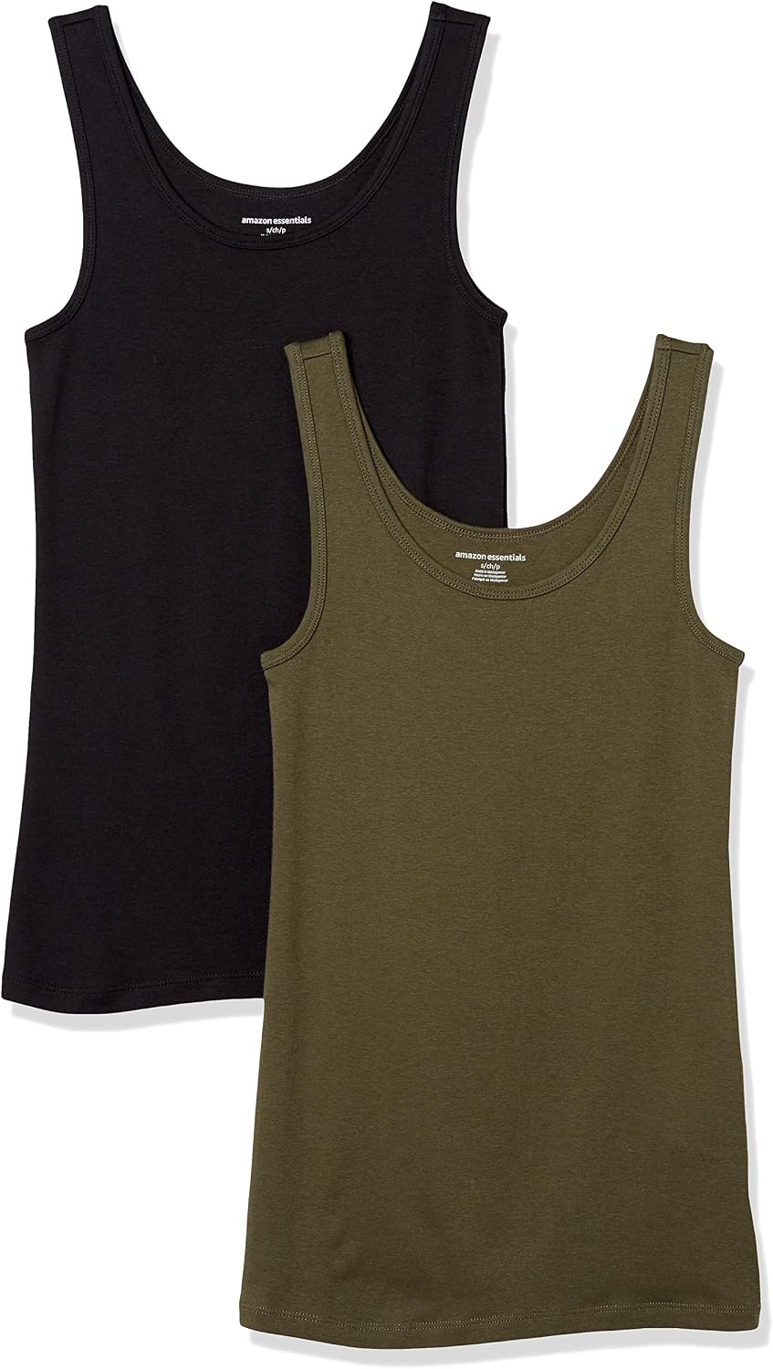 Amazon Essentials Women’s Slim-Fit Ribbed Scoop Neck Tank Tops, Pack of 2