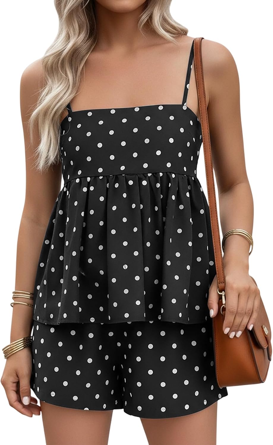FOMELY Women’s Polka Dot 2 Piece Summer Casual Short Set with Pockets