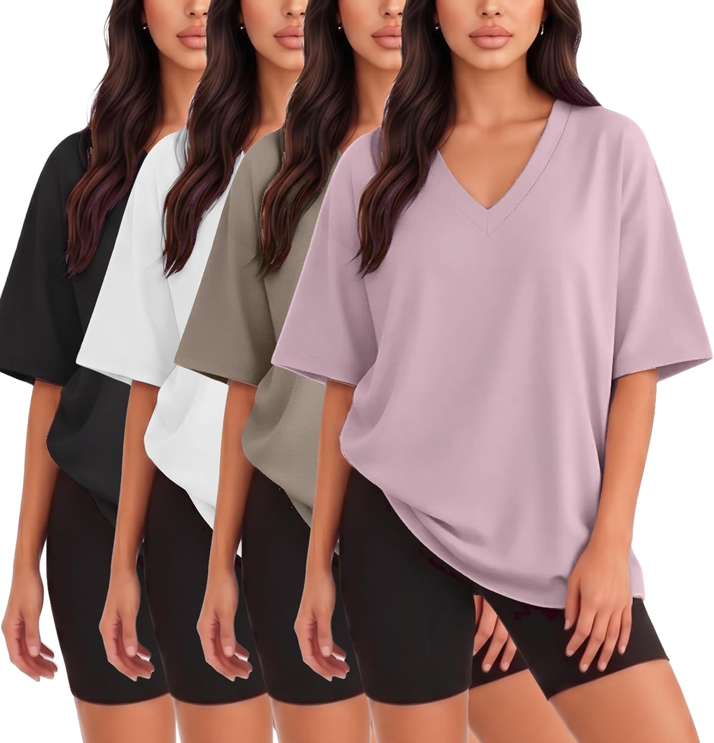 Kinglaman 4 Pack Oversized TShirts for Women, Short Sleeve Drop shoulders Plus Size Baggy Dry Fit T Shirts Tops Tees