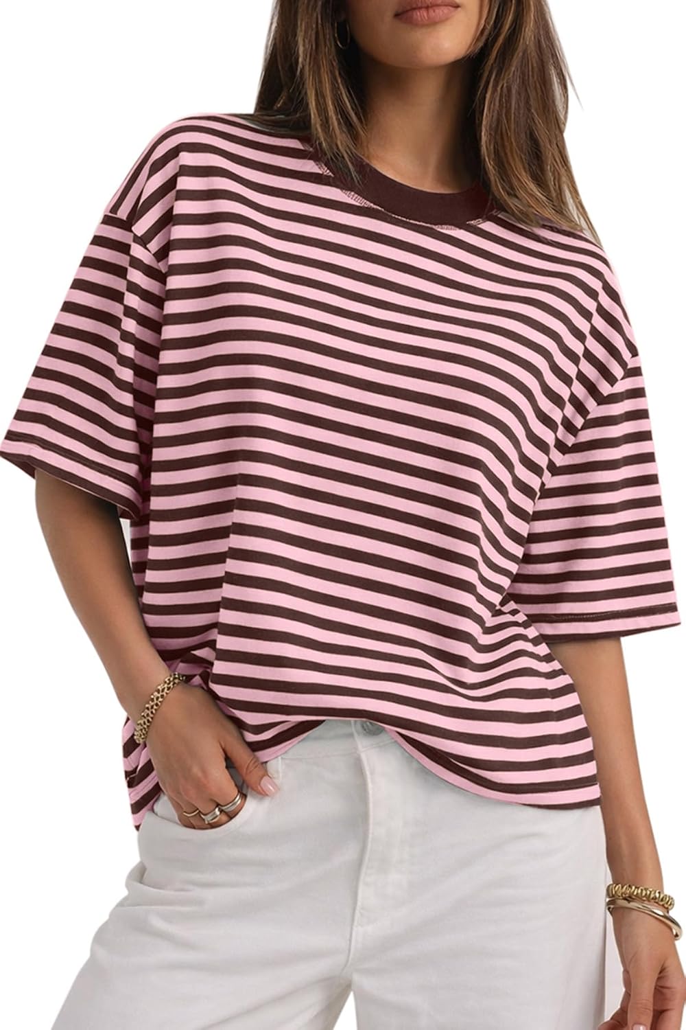 CHYRII Womens Oversized Striped T Shirts Short Sleeve Fashion 2026 Casual Crewneck Summer Y2K Clothes