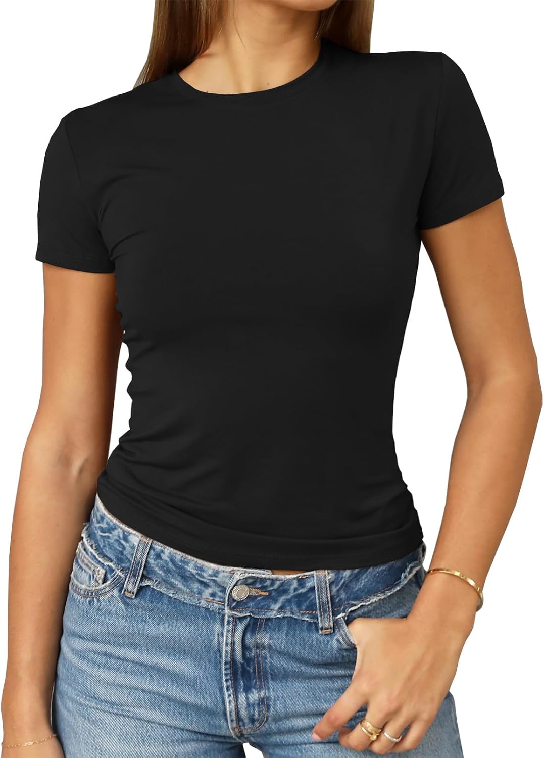 Abardsion Women’s Casual Basic Slim Fit T Shirts | Summer Clothes 2026 Going Out Crop Tops Short Sleeve Crew Neck Ladies Tees