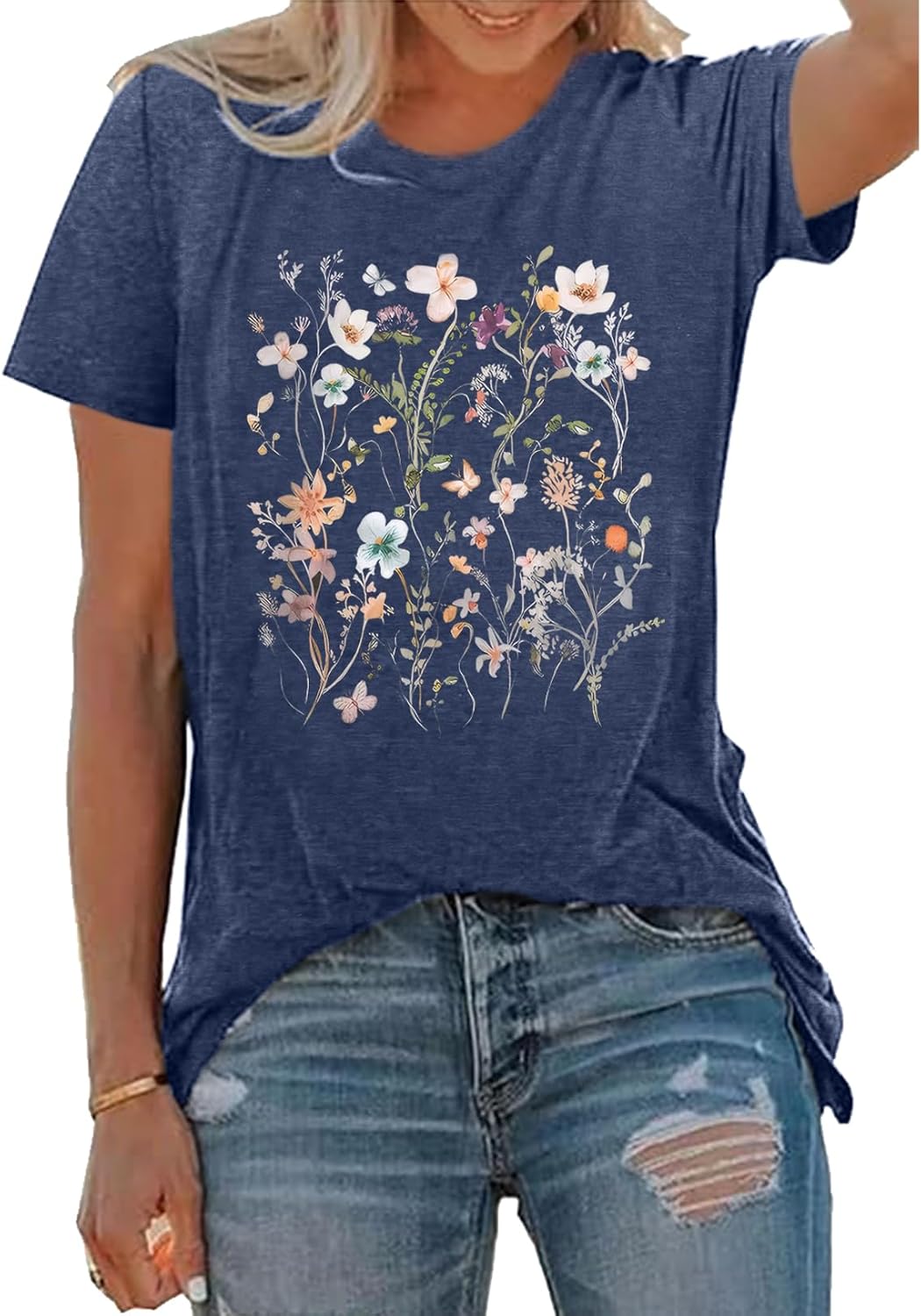 BLACKOO Women Graphic Tee Casual Floral T Shirts